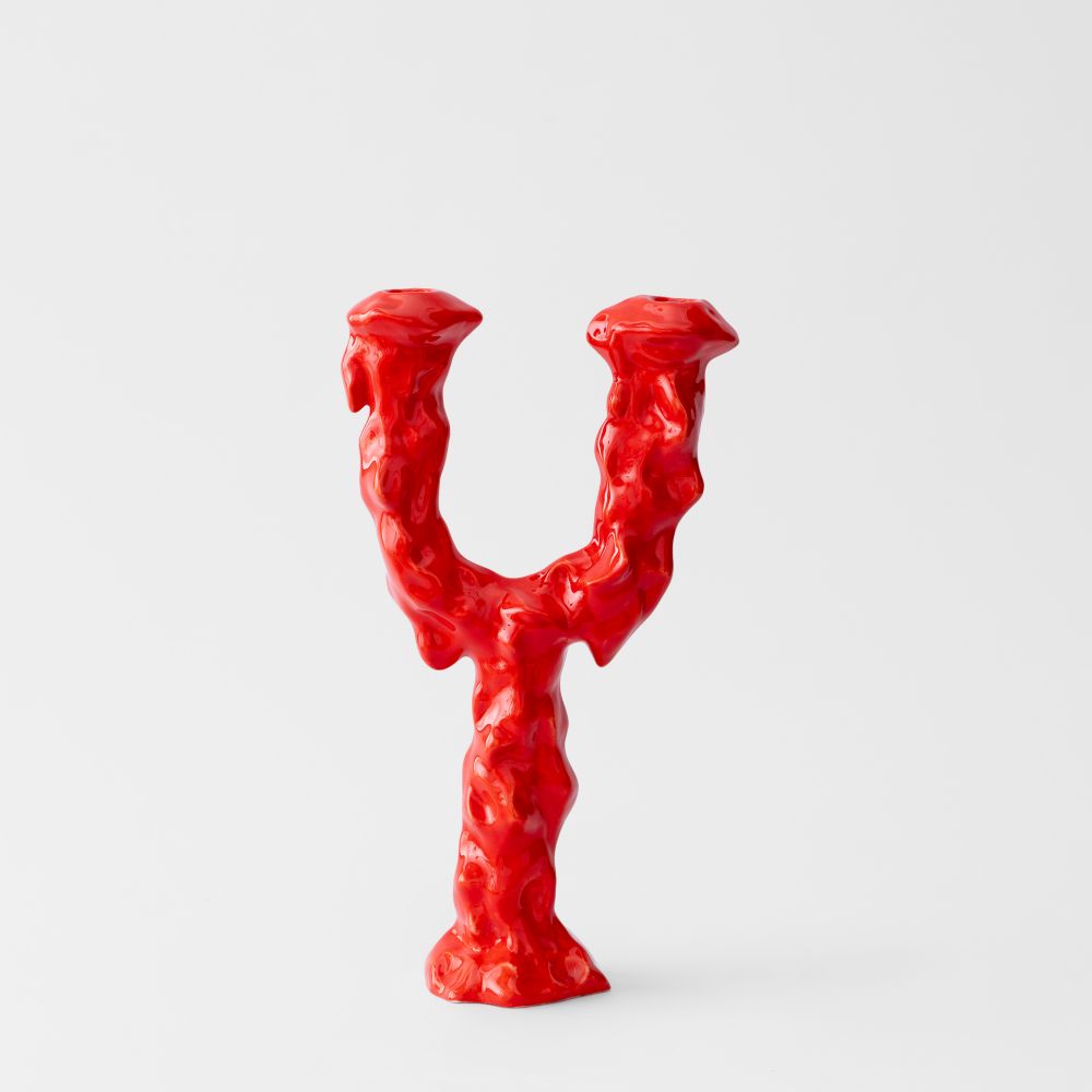 Picture of Candlestick with two branches of red ceramic tree