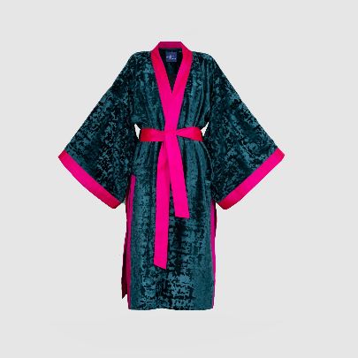 Picture of Long kimono light shade magenta green velvet