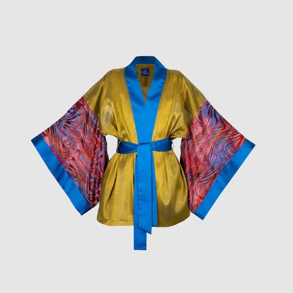 Picture of Mustard silk light shade kimono