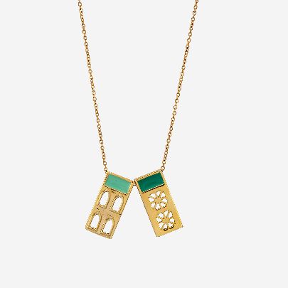 Picture of Shams Al-Amara small rectangular double Light green necklace