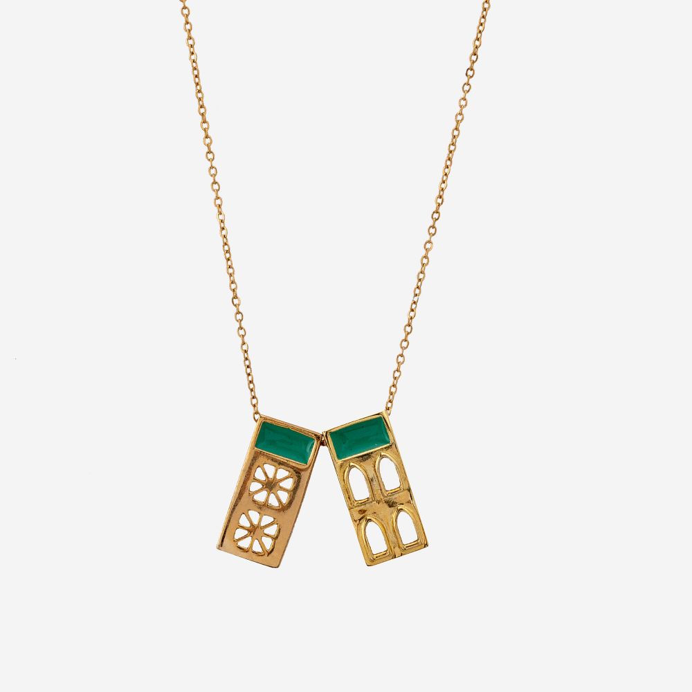 Picture of Shams Al-Amara small rectangular double green necklace