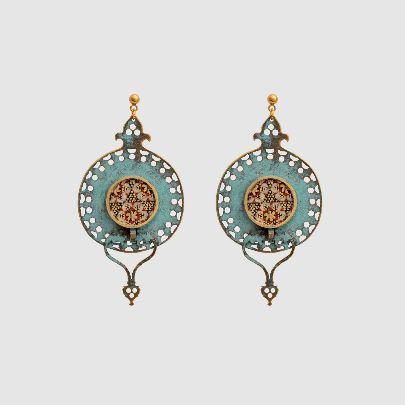 Picture of Women's earrings with inlay and brass design in blue