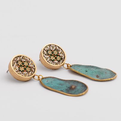 Picture of Adorned blue and green brass earrings for women