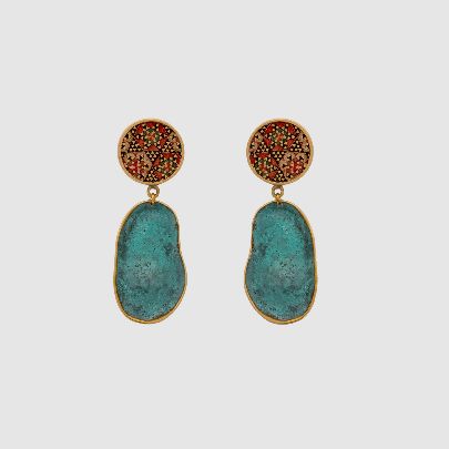 Picture of Adorned blue and pink brass earrings for women