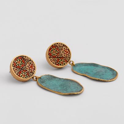 Picture of Adorned blue and pink brass earrings for women