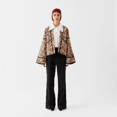 Picture of Women's coat with cream embroidered floral stripe