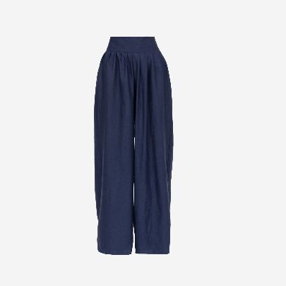 Picture of Women's linen trousers with navy blue wide legs