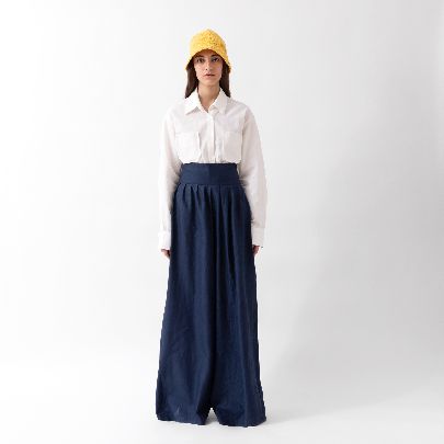 Picture of Women's linen trousers with navy blue wide legs