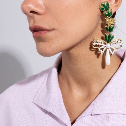 Picture of  Women's earrings with olive branches, bows and pearls