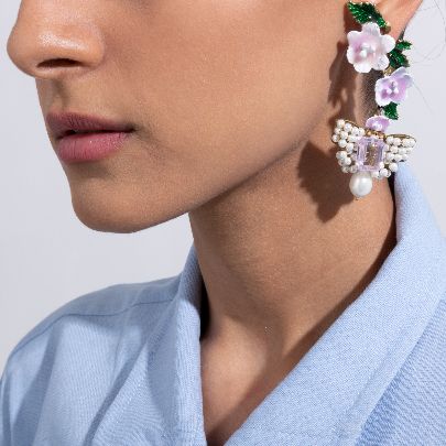 Picture of  Women's earrings with pink flower and bow