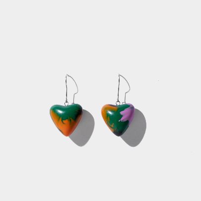 Picture of Women's earrings epoxy and steel orange green heart