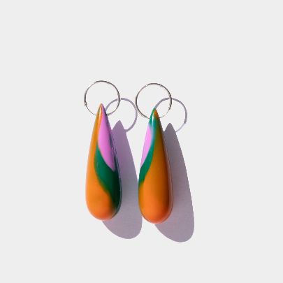 Picture of Large green orang drop silver women's earrings