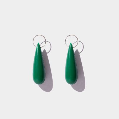 Picture of Large Green drop silver women's earrings