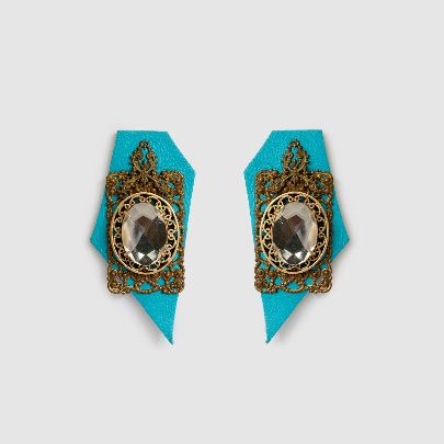 Picture of Rectangular women's earrings with blue leather