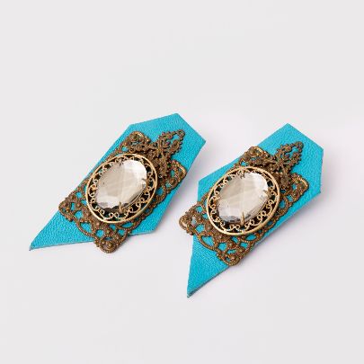 Picture of Rectangular women's earrings with blue leather