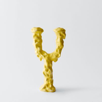 Picture of Candlestick with two branches of  dark Yellow ceramic tree