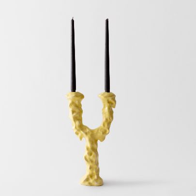 Picture of Candlestick with two branches of  dark Yellow ceramic tree