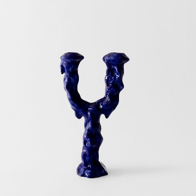 Picture of Candlestick with two branches of Navy blue ceramic tree