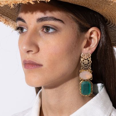 Picture of Women's long earrings with Blue and pink stones