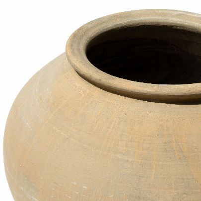 Picture of Cylindrical terracotta jar with golden cream patina