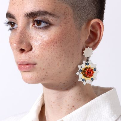 Picture of Women's stainless steel earrings with four orange suns