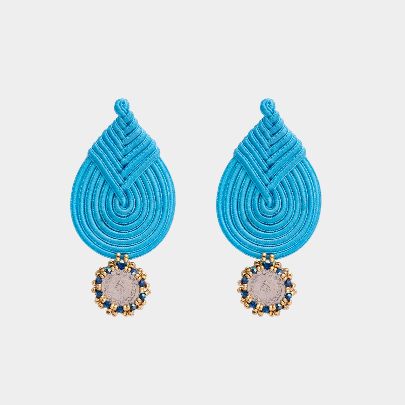 Picture of Large blue drop braid women's earrings