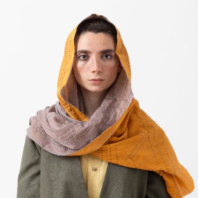 Picture of Double-sided shawl with orange gray base