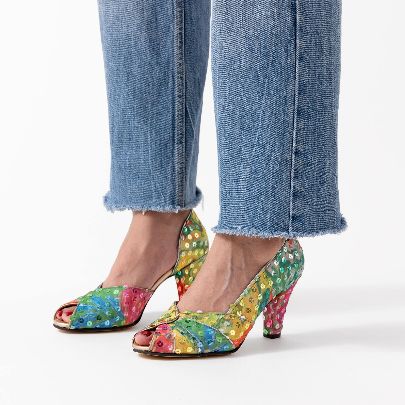 Picture of Women's shoes with embroidered blue and pink sequins