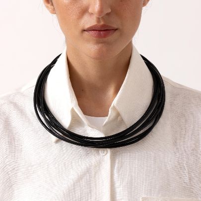 Picture of Layered black leather women's necklace