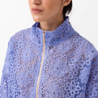 Picture of Women's coat with cream embroidered net, blue river