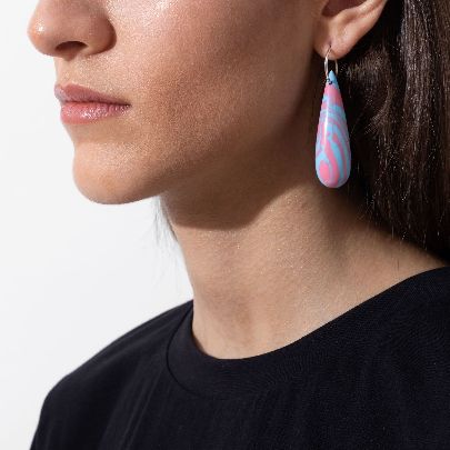 Picture of Epoxy and silver pink and pastel blue big drop women's earrings