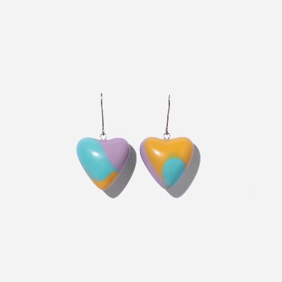 Picture of Women's earrings, epoxy and steel, green blue and pastel lilac heart