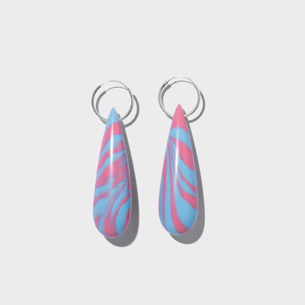 Picture of Epoxy and silver pink and pastel blue big drop women's earrings