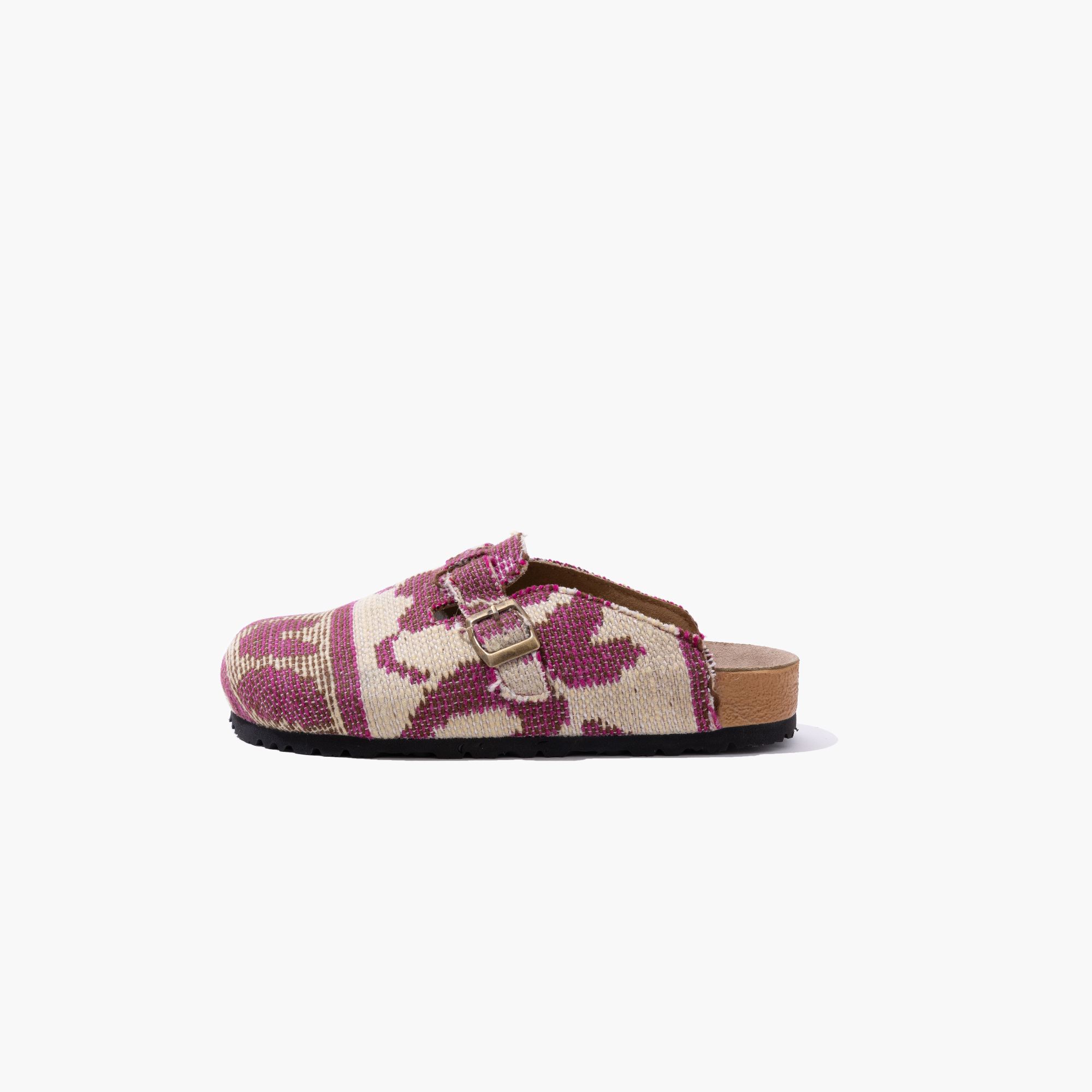 Picture of White and pink patterned sandals with a closed front