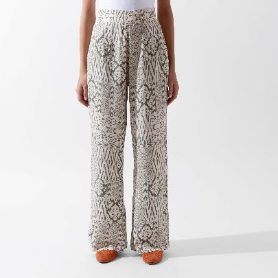 Picture of Women's Cotton Pants Patterned Green Aztec White