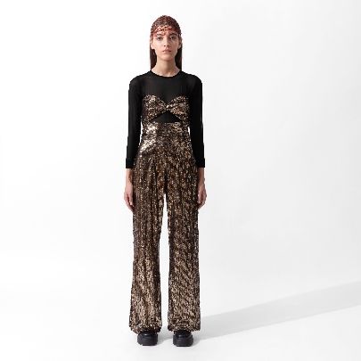 Picture of Golden black sequined women's tops and pants