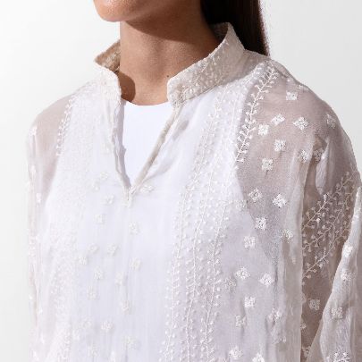 Picture of White embroidered silk women's shirt