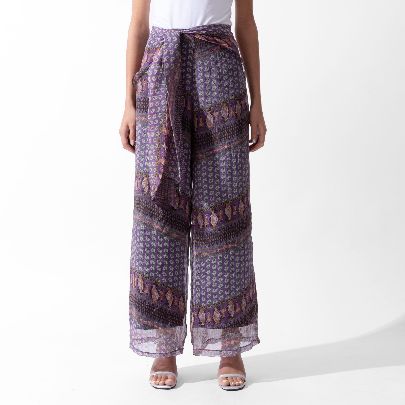 Picture of Women's Silk Pants Purple Hem