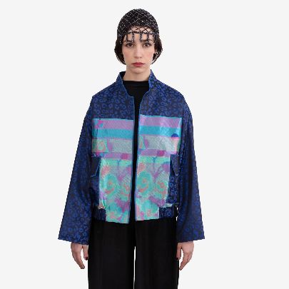 Picture of Women's blue silk jacquard coat