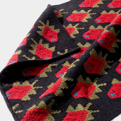 Picture of Black Red Wool Kilim Red Flower