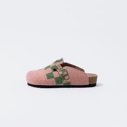 Picture of green and pink patterned sandals with a closed front