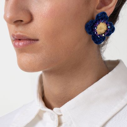 Picture of Dark blue rhombus braided female earrings