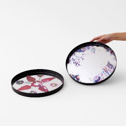 Picture of Magenta leaf mirror tray