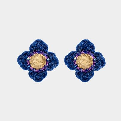 Picture of Dark blue rhombus braided female earrings