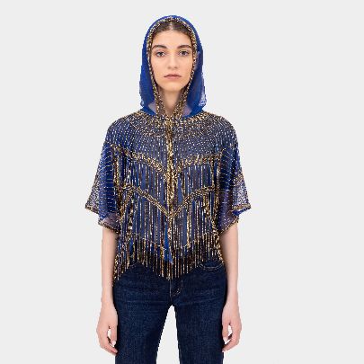 Picture of Carbon blue embroidered beaded lace women's jacket