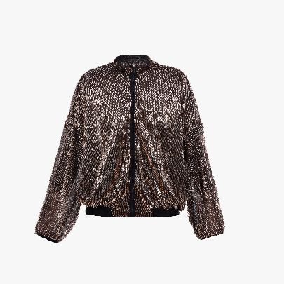 Picture of Golden embroidered lace bomber jacket