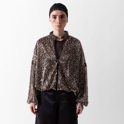 Picture of Golden embroidered lace bomber jacket