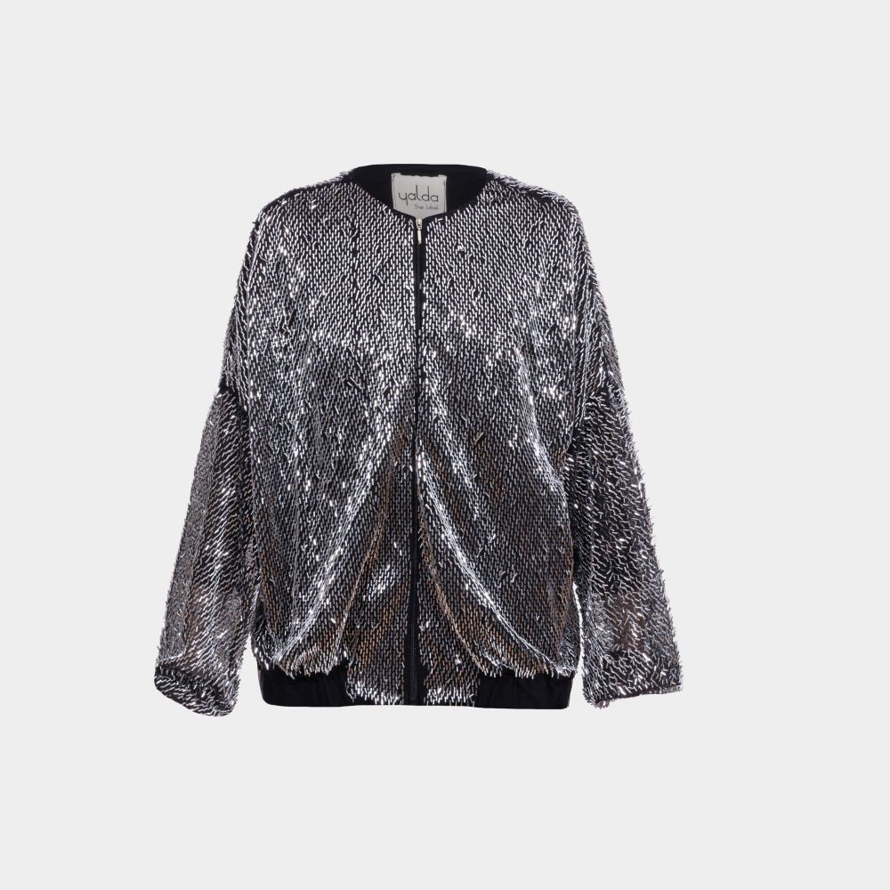 Picture of Silver embroidered lace bomber jacket