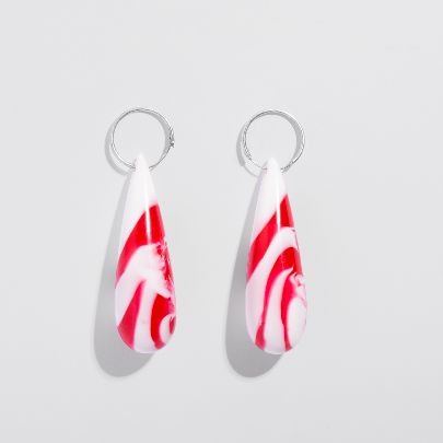 Picture of Large red drop silver women's earrings