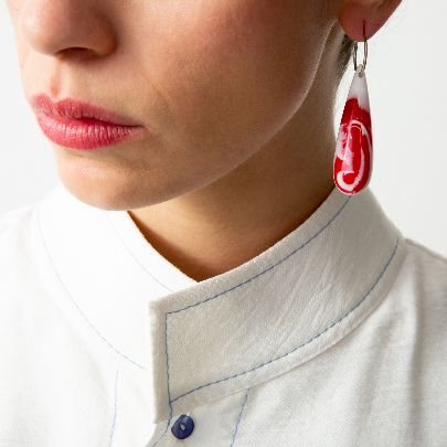 Picture of Large red drop silver women's earrings